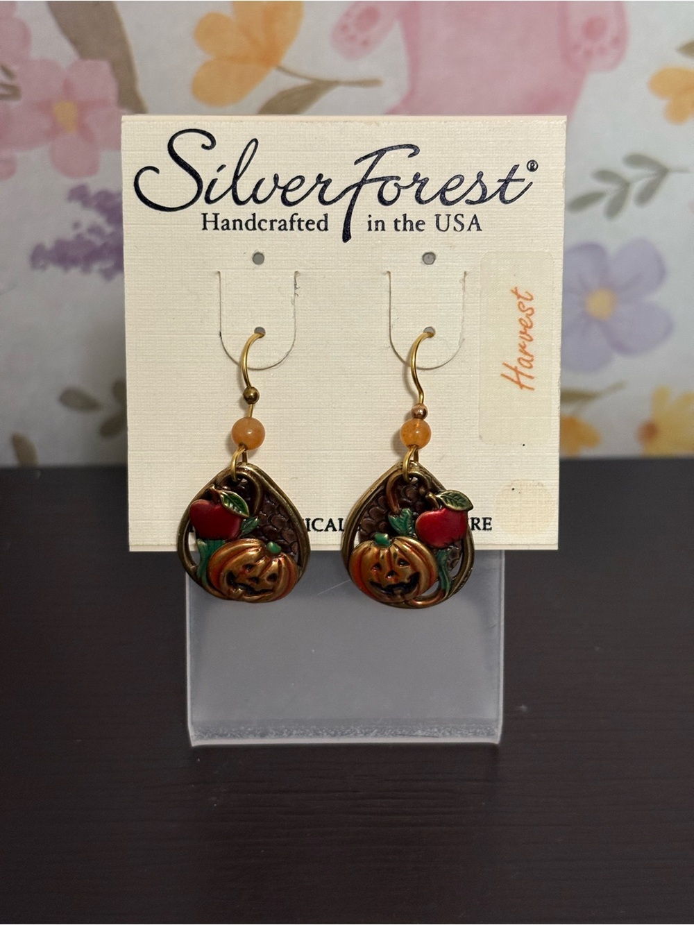 Silver Forest Harvest handcrafted. 18k on surgical steel. Pumpkin earrings. New.
